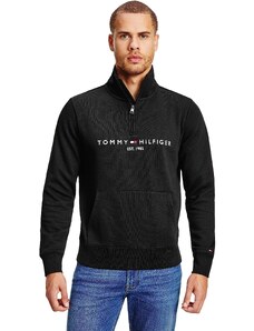 Tommy Hilfiger Herren Sweatshirt mit Reißverschluss Zipper Mockneck Halber Zipper, Schwarz (Black), S