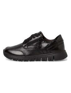 Jana Damen Sneaker flach Elegant mit Schnürsenkeln und Reißverschluss Weite H Mehrweite, Schwarz (Black Uni), 36 EU