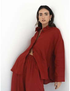 Luciee Oversized Linen Shirt Red