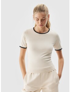 4F Unifarbenes T-Shirt, Slim Fit, für Damen - creme - M