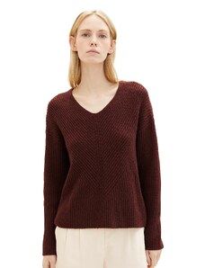 TOM TAILOR Damen 1039242 Basic Pullover mit V-Ausschnitt, 32404-raisin Melange, L