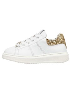 Naturino OLLIP Zip-Sneakers aus Leder und Glitter-Weiß, Weiß-Platin 37
