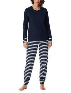 Schiesser Damen Schlafanzug lang mit Bündchen Baumwolle-Nightwear Pyjamaset, Nachtblau_180114, 42