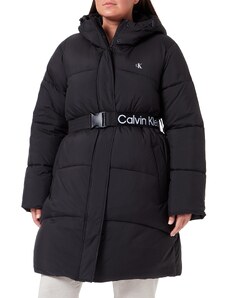 Calvin Klein Jeans Damen Mantel Plus Logo Belt Long Puffer Winter, Schwarz (Ck Black), 4XL