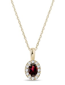 Halo-Halskette mit Granat und Diamanten in Gelbgold KLENOTA N0529853