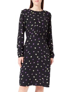 ICHI IHELIMA DR2 Damen Freizeitkleid Kleid 100% Viskose (Ecovero) Langarm hoch geschlossener Ausschnitt tailliert Midilänge, Größe:38, Farbe:Black Flower 1 (201750)