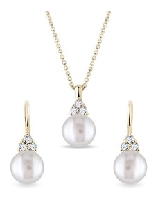 Schmuckset mit Perlen und Diamanten in Gelbgold KLENOTA S0644003