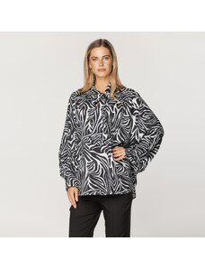 Willsoor Oversize Damen Bluse mit Fledermausärmeln schwarz/weiß 15674