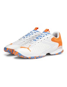 PUMA Unisex Adults' Sport Shoes SOLARATTACK RCT Tennis Shoes, PUMA WHITE-ULTRA ORANGE-TEAM LIGHT BLUE, 44.5
