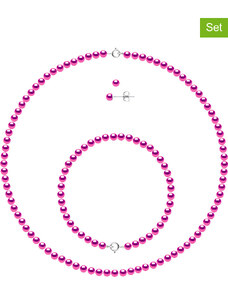 Pearline 3tlg. Perlen-Schmuckset: Halskette, Armband und Ohrstecker | onesize