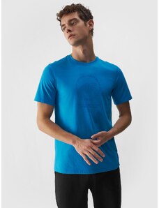4F Herren T-Shirt mit Print, aus Bio-Baumwolle - blau - L