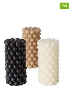 Boltze 3er-Set: Stumpenkerzen "Pearls" in Weiß - 3x 320 g | onesize