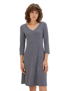 TOM TAILOR Damen 1038897 Jersey Kleid mit Muster & V-Ausschnitt, 32108-navy Geometrical Design, 42
