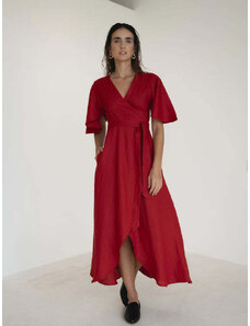 Luciee Dhalia Linen Dress In Maroon Red
