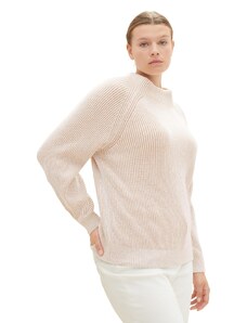 TOM TAILOR Damen Plussize Pullover mit Stehkragen, offwhite beige plaited rib, 48