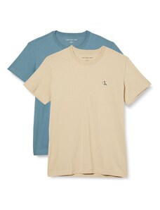 Calvin Klein Jeans Herren T-Shirts Kurzarm 2 Pack Monologo T-Shirt Rundhalsausschnitt, Mehrfarbig (Goblin Blue/Warm Sand), S