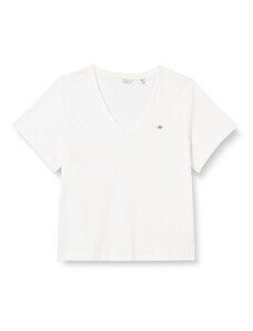 GANT Damen REG Shield SS V-Neck T-Shirt, White, M