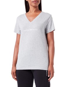 Emporio Armani Damen Emporio Armani Women's V Neck T-shirt Iconic Logoband T Shirt, Light Grey Melange, S EU