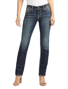 SILVER JEANS Damen Suki Mid Straight Jeans, Vintage Dark Wash mit Lurex-Stich, W29/L32 (Herstellergröße: 29)
