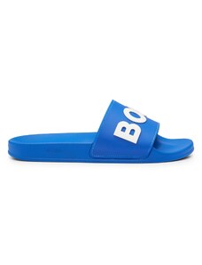 BOSS Herren Kirk Slid In Italien gefertigte Slides mit erhabenem Logo Blau 43 Größe 43