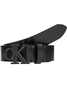 Calvin Klein Jeans Damen Gürtel Round Mono Belt aus Leder, Schwarz (Black/Black), 125 cm