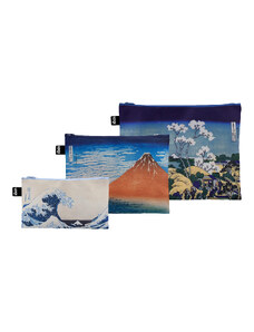 Loqi Katsushika Hokusai - Fuji from Gotenyama, Red Fuji & Wave Recycled Zip Pockets