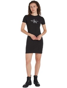 Calvin Klein Jeans Damen T-Shirt Kleid Monologo Dress Kurzarm, Schwarz (Ck Black), XXL
