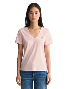 GANT Damen REG Shield SS V-Neck T-Shirt, Faded PINK, XXXL