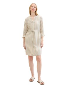 TOM TAILOR Damen Kleid mit Streifen & Bindegürtel, beige offwhite stripe, 38