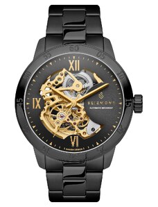 Seizmont Dante II | Schwarze Skelettuhr mit goldfarbenem Uhrwerk