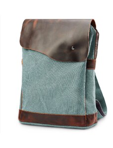 Delton Bags Retro-Rucksack aus mintgrünem Canvas und dunklem Leder
