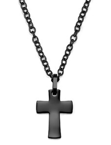 Lucleon Kreuzkette Gunmetal Edelstahl mit kleinem gebogenem Kreuz