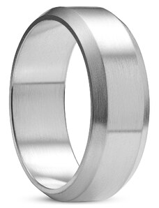 Lucleon Ferrum | 8 mm Ring aus gebürstetem, silberfarbenem Edelstahl mit abgeschrägten Kanten