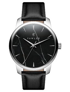 Fawler Beleza | Silberfarbene Uhr aus Edelstahl mit schwarzem Marmor