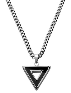 Arkai Cruz | Dreieckige Halskette aus silberfarbenem Edelstahl und schwarzem Onyx