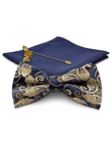 Trendhim Blaues Paisley und goldfarbenes Anzug-Accessoire-Set