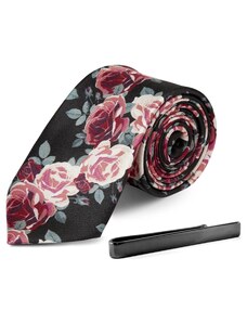 Trendhim Seidenkrawatte mit Blumenmuster und Krawattenhalter in Grau Set