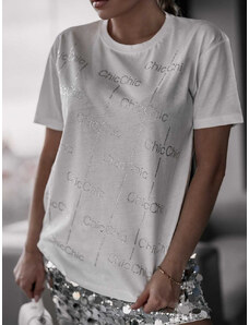 marka niezdefiniowana Royalfashion Damen-T-Shirt mit Zirkonen - weiß