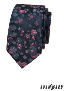 Avantgard Blaue schmale Krawatte mit rosa Muster