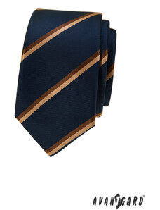 Avantgard Dunkelblaue schmale Krawatte mit braunem Streifen