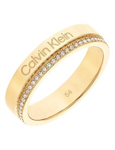CALVIN KLEIN Damen-Ring Edelstahl Goldfarben Timeless 35000201B, 52/16,6