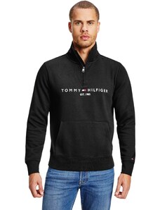 Tommy Hilfiger Herren Sweatshirt mit Reißverschluss Zipper Mockneck Halber Zipper, Schwarz (Black), S