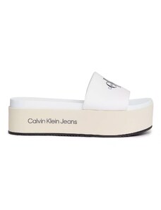 Calvin Klein Jeans Damen Sandalen Flatform Plateau, Weiß (Creamy White/Bright White), 36