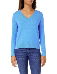 Tommy Hilfiger Damen Pullover Co Jersey Stitch V-Nk Sweater Strickpullover, Blau (Well Water), M