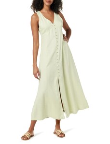 The Drop Blanca Linen Button Front V-Neck Maxi Dress Kleider, Soft Green, L