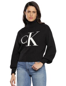 Calvin Klein Jeans Damen Pullover Blown Up Loose Sweater Rollkragen, Schwarz (Ck Black), 3XL