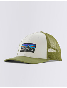 Patagonia P-6 Logo LoPro Trucker Hat White w/Buckhorn Green