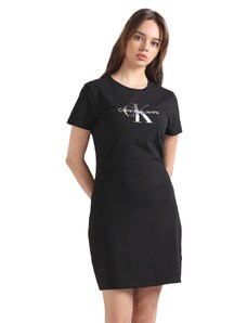 Calvin Klein Jeans Damen T-Shirt Kleid Monologo Dress Kurzarm, Schwarz (Ck Black), XXL
