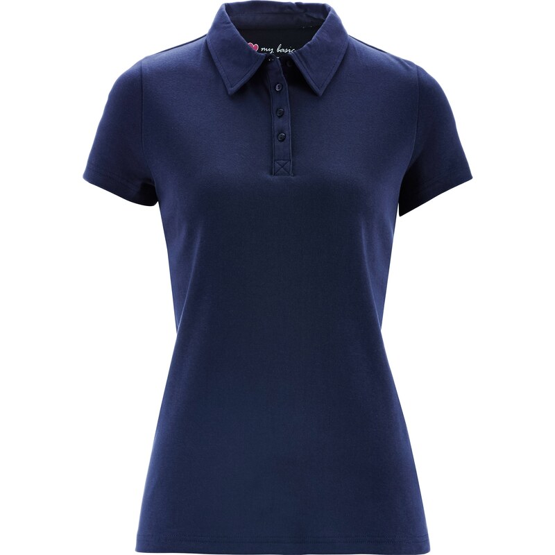 bpc bonprix collection Basic Baumwollshirt Rib-Jersey kurzer Arm in blau für Damen von bonprix