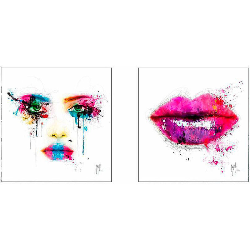 PREMIUM PICTURE Deco-Panel Gesicht / Lippen 2x 30/30 cm bunt